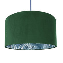 Load image into Gallery viewer, Forest Green velvet with blue leaf lampshade
