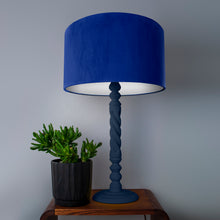 Load image into Gallery viewer, Royal blue velvet with opaque white liner lampshade