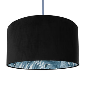 Jet black velvet with blue leaf lampshade