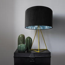 Load image into Gallery viewer, Jet black velvet with blue leaf lampshade