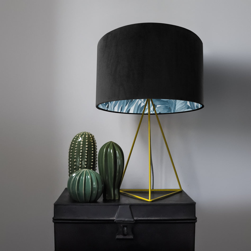 Jet black velvet with blue leaf lampshade