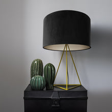 Load image into Gallery viewer, Jet black velvet with champagne liner lampshade