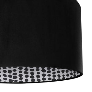 Jet black velvet with monochrome dot lampshade