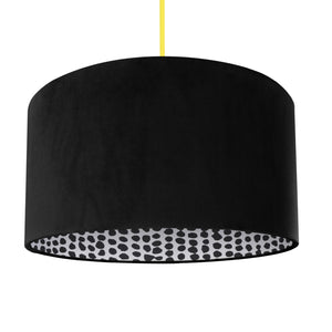 Jet black velvet with monochrome dot lampshade