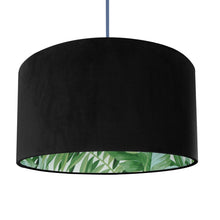 Load image into Gallery viewer, Jet black velvet with green leaf lampshade