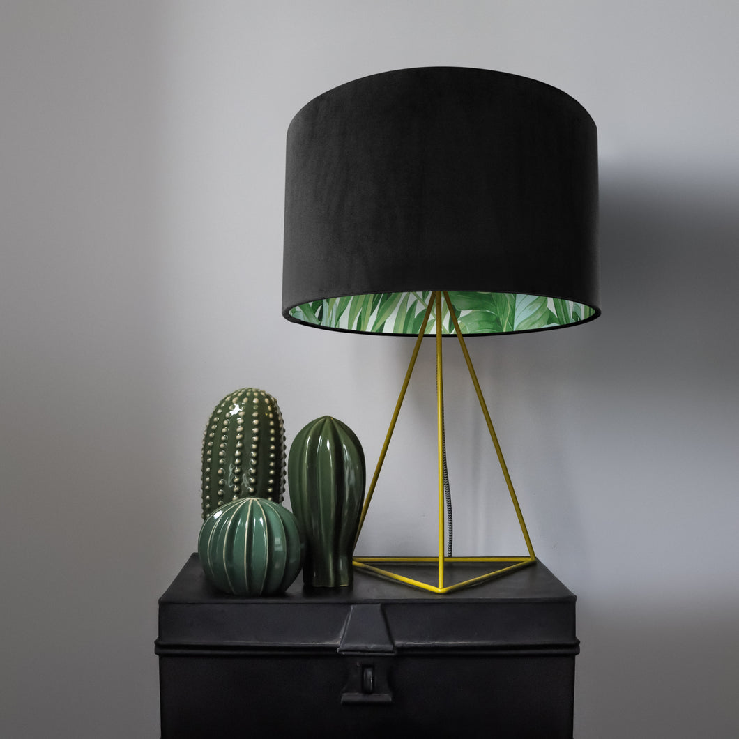 Jet black velvet with green leaf lampshade