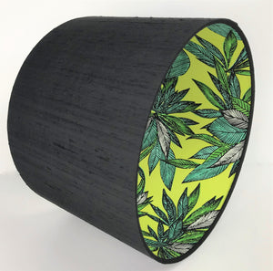 Jet black silk with citrus leaf lampshade