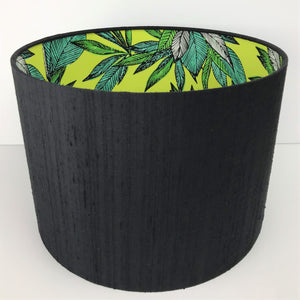 Jet black silk with citrus leaf lampshade