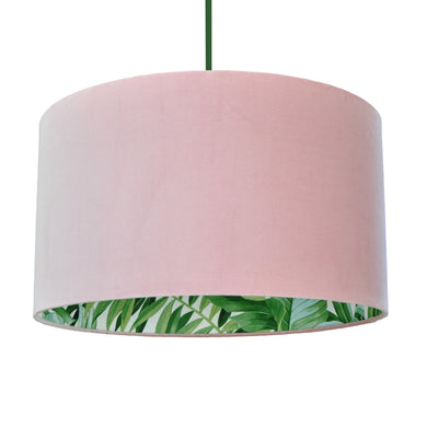 Blush velvet with green leaf lampshade