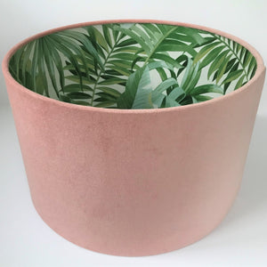 Blush velvet with green leaf lampshade