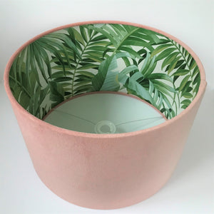 Blush velvet with green leaf lampshade