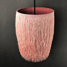 Load image into Gallery viewer, Blush pink tassel lampshade with metallic liner