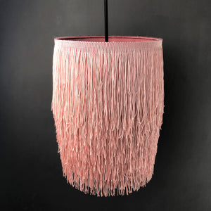 Blush pink tassel lampshade with metallic liner