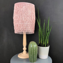 Load image into Gallery viewer, Blush pink tassel lampshade with metallic liner