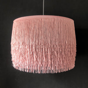 Blush pink tassel lampshade with metallic liner