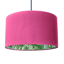 Load image into Gallery viewer, Hot pink velvet with green leaf lampshade