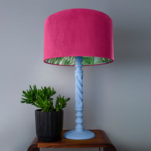 Hot pink velvet with green leaf lampshade