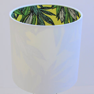 Crisp white cotton with citrus leaf lampshade