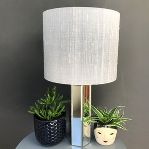 Silver-grey dupion silk with Cole & Son "Salvage" wallpaper