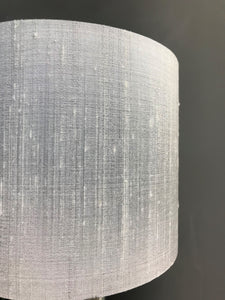 Silver-grey dupion silk with Cole & Son "Salvage" wallpaper