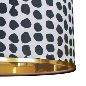 DOT wallpaper with mirror gold liner and gold edged lampshade