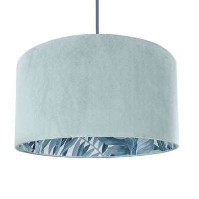 Duck egg blue velvet with blue leaf lampshade