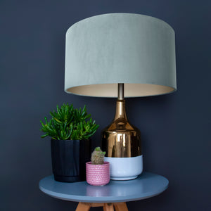 Duck egg blue velvet with champagne liner lampshade