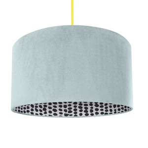 Duck egg blue velvet with monochrome dot lampshade