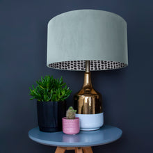 Load image into Gallery viewer, Duck egg blue velvet with monochrome dot lampshade