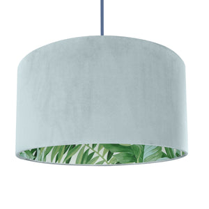 Duck egg blue velvet with green leaf lampshade