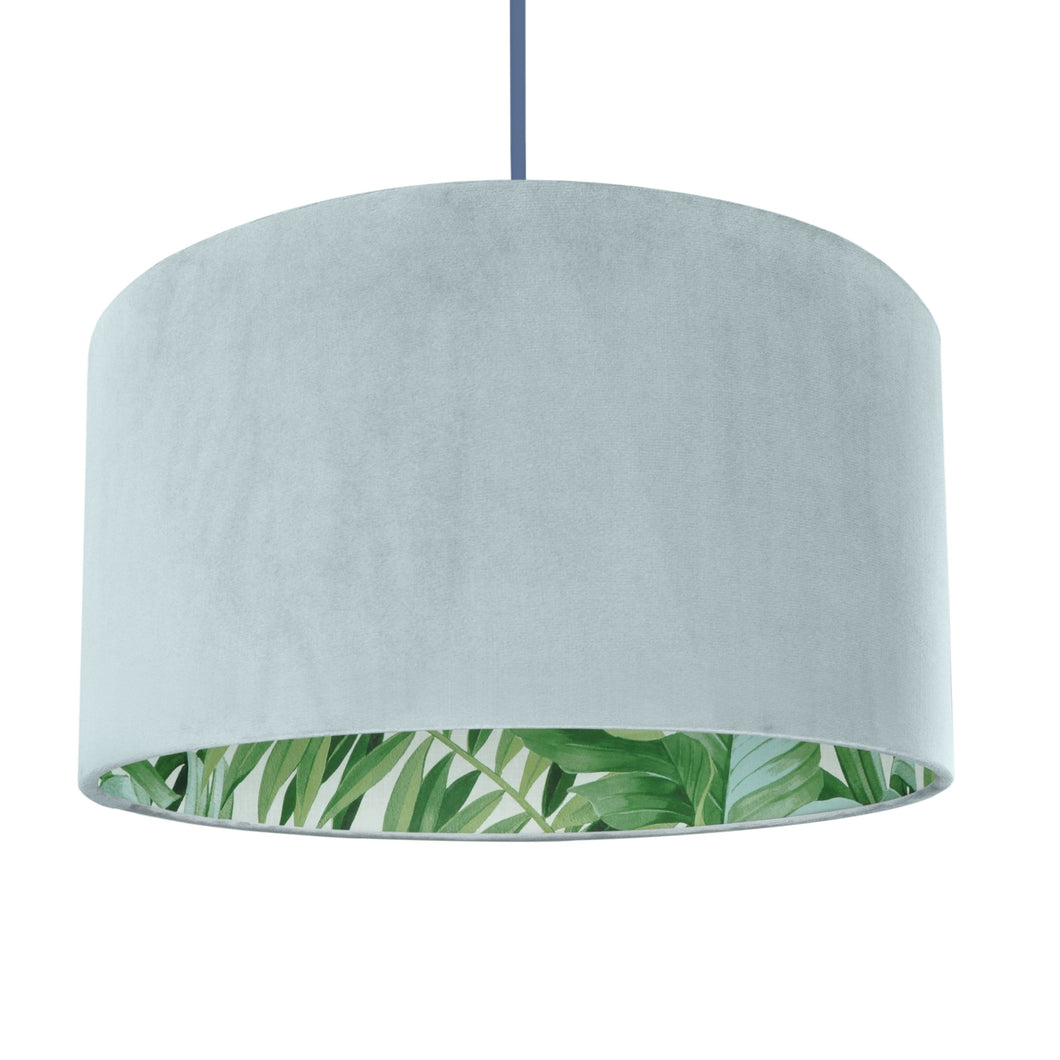 Duck egg blue velvet with green leaf lampshade