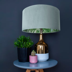 Duck egg blue velvet with green leaf lampshade