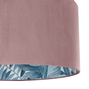 Dusty pink velvet with blue leaf lampshade