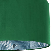 Load image into Gallery viewer, Emerald green velvet with blue leaf lampshade