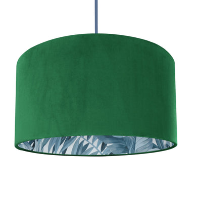 Emerald green velvet with blue leaf lampshade