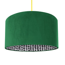 Load image into Gallery viewer, Emerald green velvet with monochrome dot lampshade