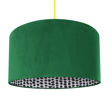 Emerald green velvet with monochrome dot lampshade