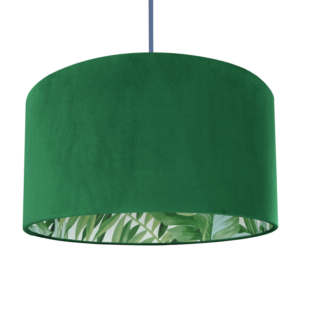 Emerald green velvet with green leaf lampshade