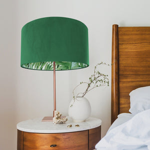 Emerald green velvet with green leaf lampshade