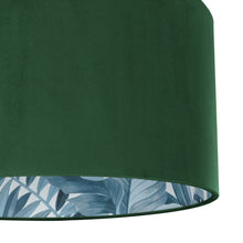 Load image into Gallery viewer, Forest Green velvet with blue leaf lampshade