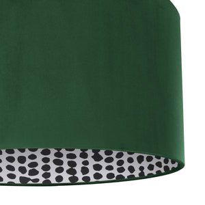 Forest green velvet with monochrome dot lampshade