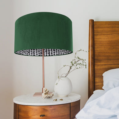 Forest green velvet with monochrome dot lampshade