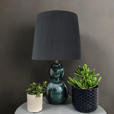 French drum lampshade with smokey grey velvet