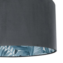 Load image into Gallery viewer, Smokey Grey velvet with blue leaf lampshade