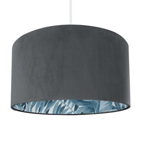 Smokey Grey velvet with blue leaf lampshade