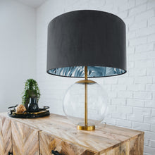 Load image into Gallery viewer, Smokey Grey velvet with blue leaf lampshade