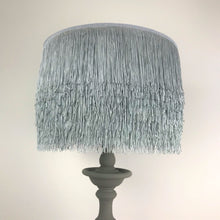 Load image into Gallery viewer, Silver grey tassel lampshade with Cole &amp; Son liner