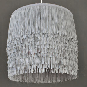 Silver grey tassel lampshade with mirror copper metallic liner