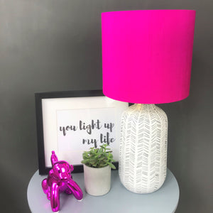 Hot pink silk lampshade with mirror gold liner
