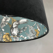 Load image into Gallery viewer, Black velvet and Ipanema heritage wallpaper lampshade